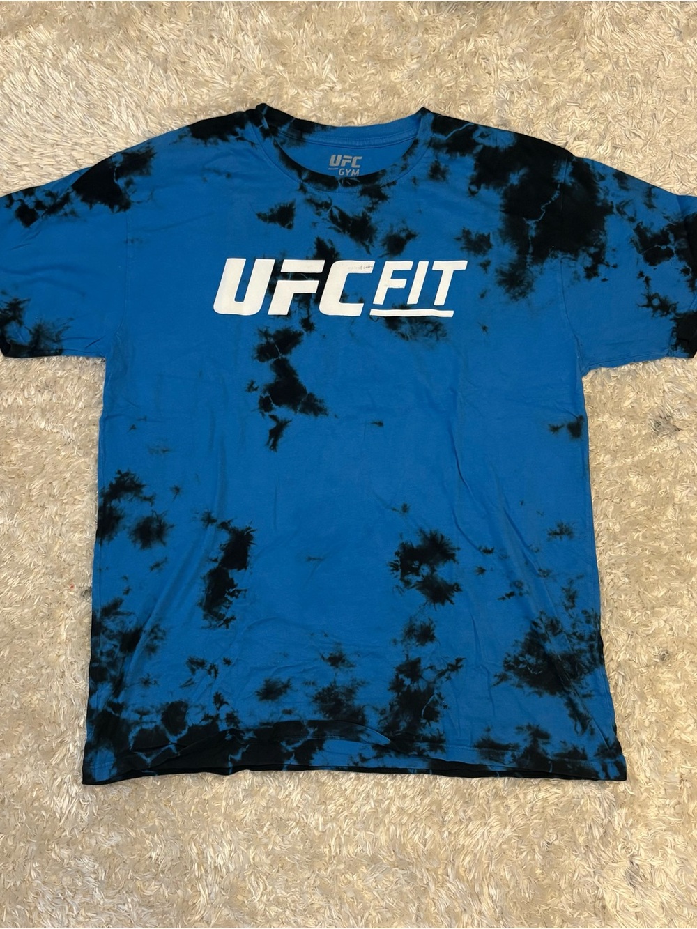 UFC Fit Blue and Black Tie-Dye White Logo Short Sleeve Gym Training Tee